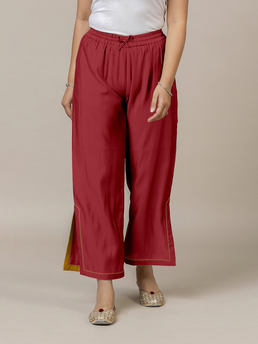 Saba x Rozaana Pant/Trousers, in Red 100% Cotton, made for daily & work (view 4).