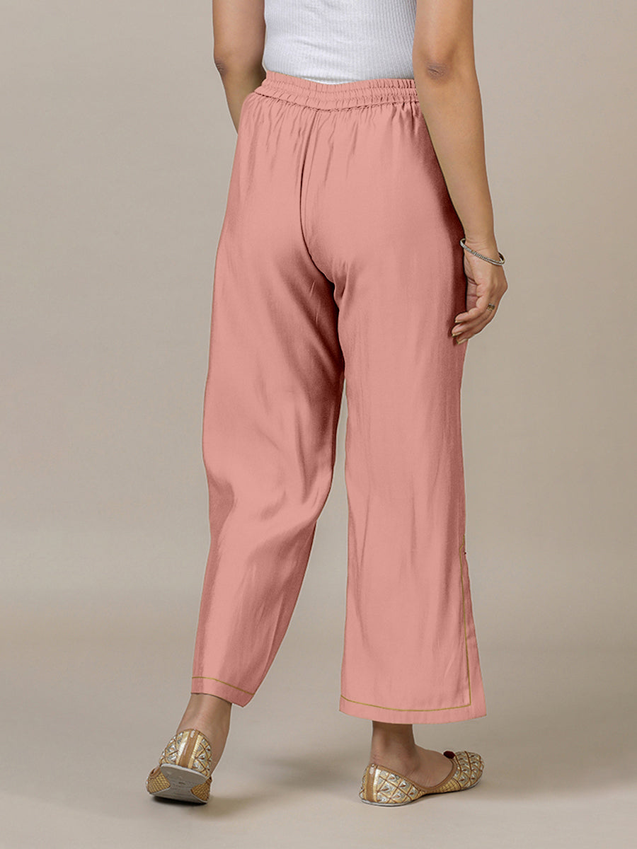 Saba x Rozaana Pant/Trousers, in Pink 100% Cotton, made for daily & work (view 2).
