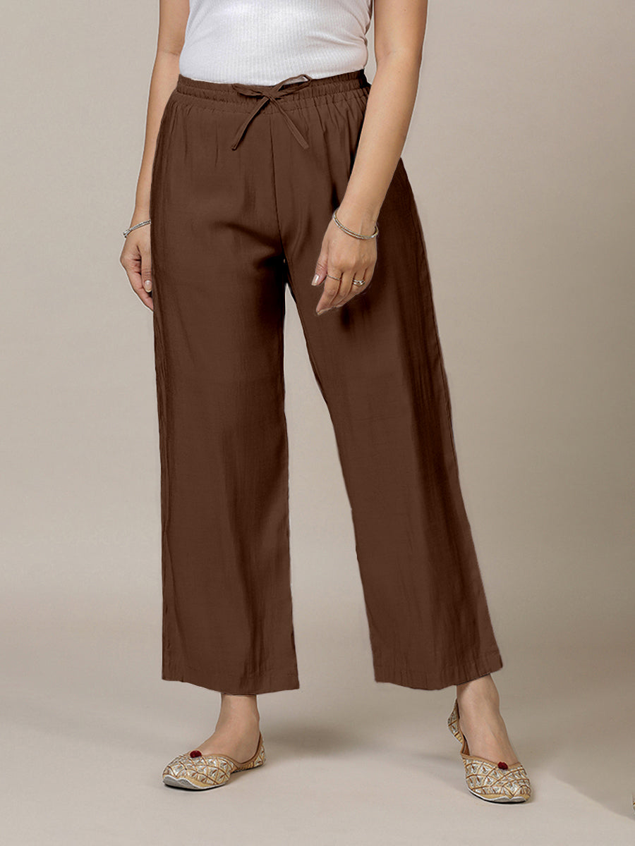 Fiza x Rozaana Pant/Trousers, in Brown, made for daily & work (view 2).