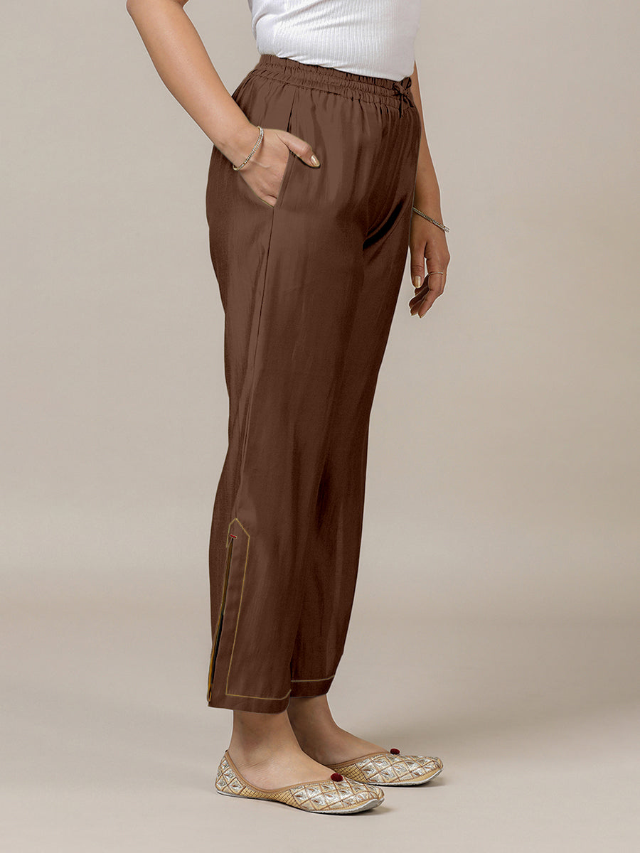 Saba x Rozaana Pant/Trousers, in Brown 100% Cotton, made for daily & work (view 5).