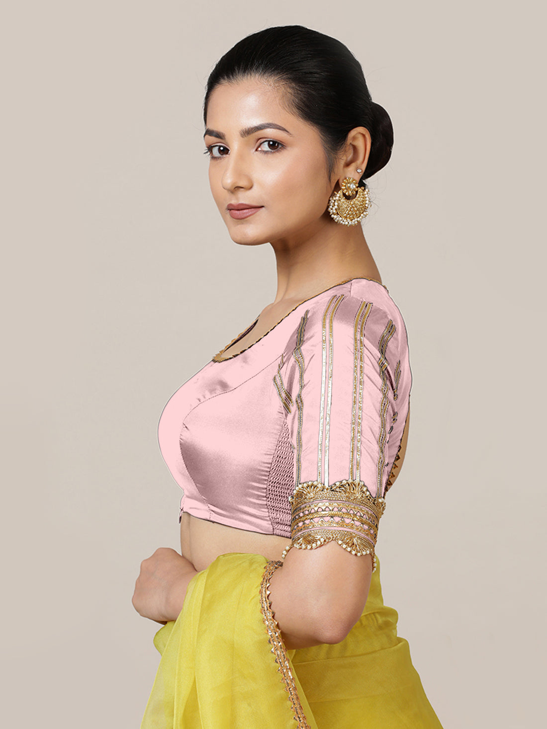 Aziza x Tyohaar Saree Blouse, in Pink Artificial Silk, featuring elbow sleeves and square neckline, made for party & festive.