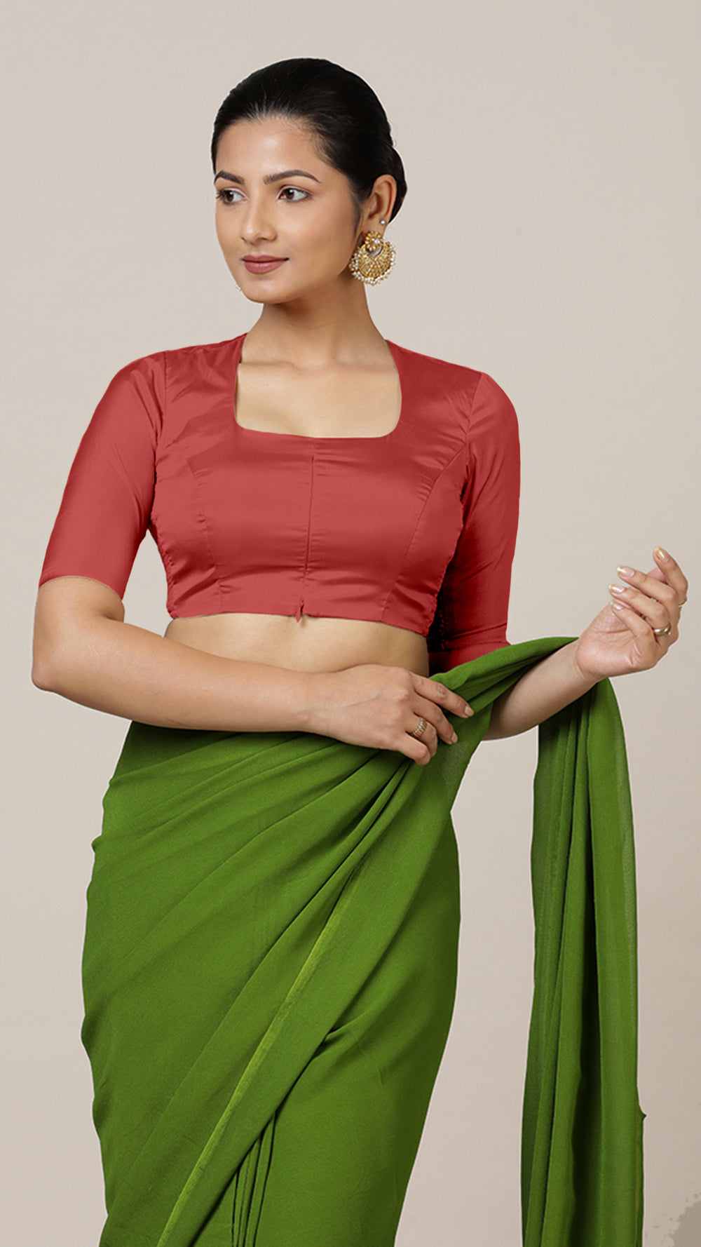 Aziza x Rozaana | Elbow Sleeves Saree Blouse in Crimson Red