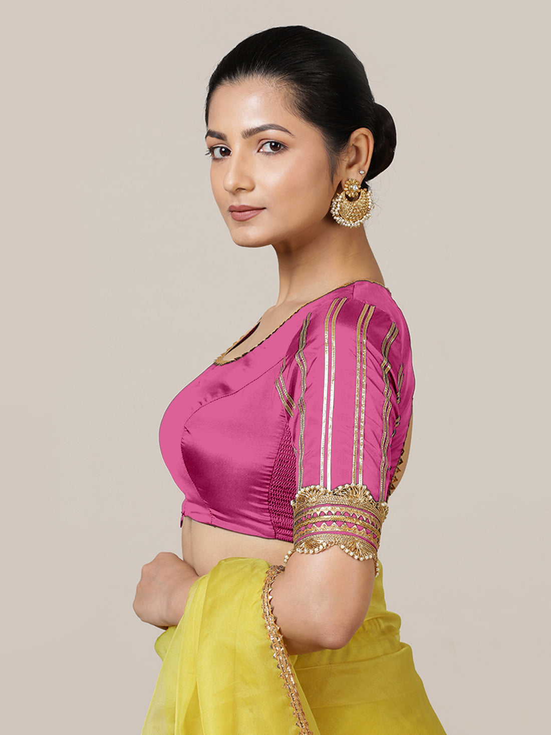 Aziza x Tyohaar Saree Blouse, in Pink Artificial Silk, featuring elbow sleeves and square neckline, made for party & festive.
