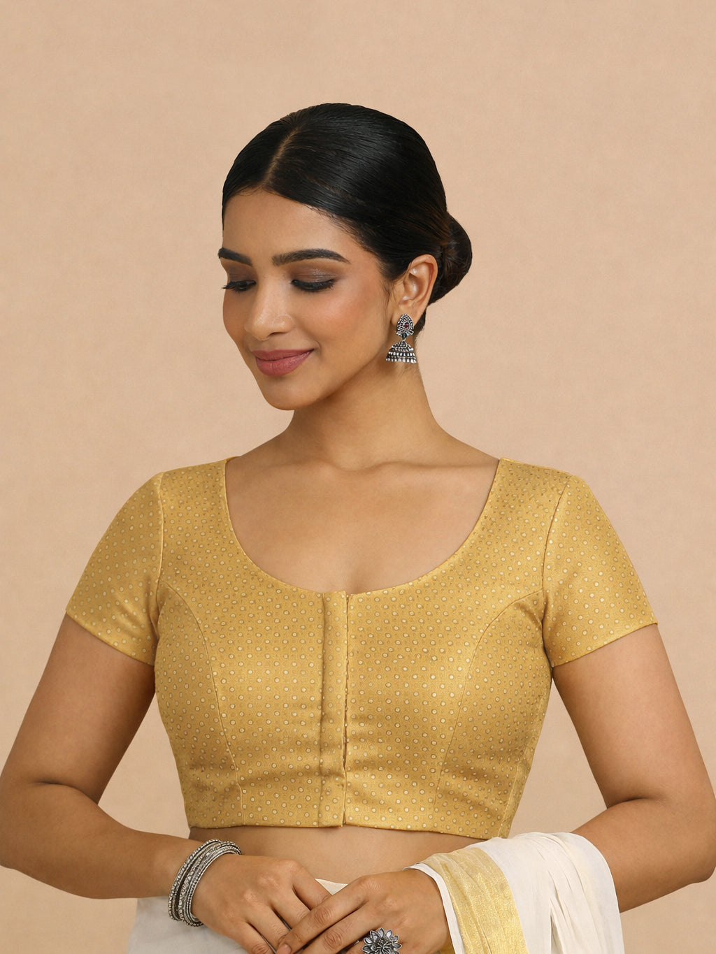 Krusha Reversible Duet | Gold × Misty Pink Chandheri-Linen Saree Blouse