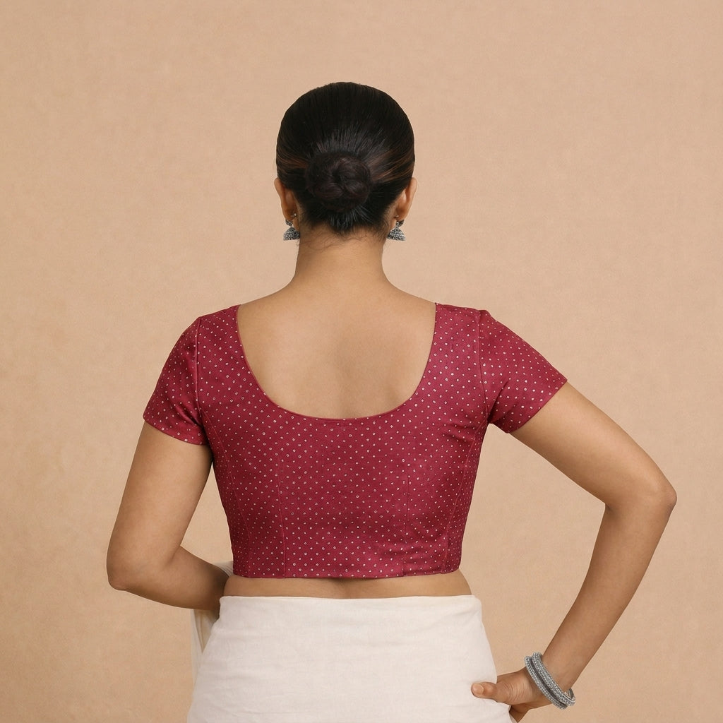 Chandrika x Tyohaar Saree Blouse, in Black Chandheri, featuring short sleeves and round neckline, made for party & festive.