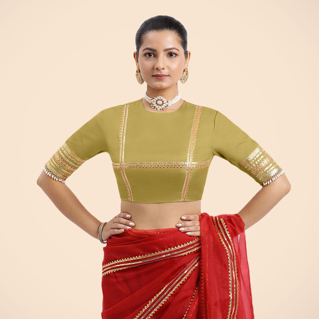 Farheen x Tyohaar Saree Blouse, in Yellow Vegan Silk, featuring elbow sleeves, made for party & festive (view 7).