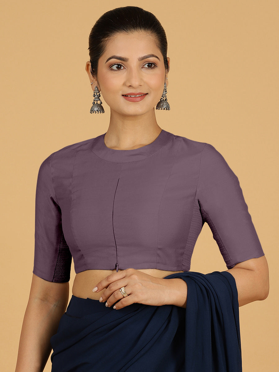 Farida x Rozaana Saree Blouse, in Purple Viscose, featuring elbow sleeves and round neckline, made for daily & work (view 6).