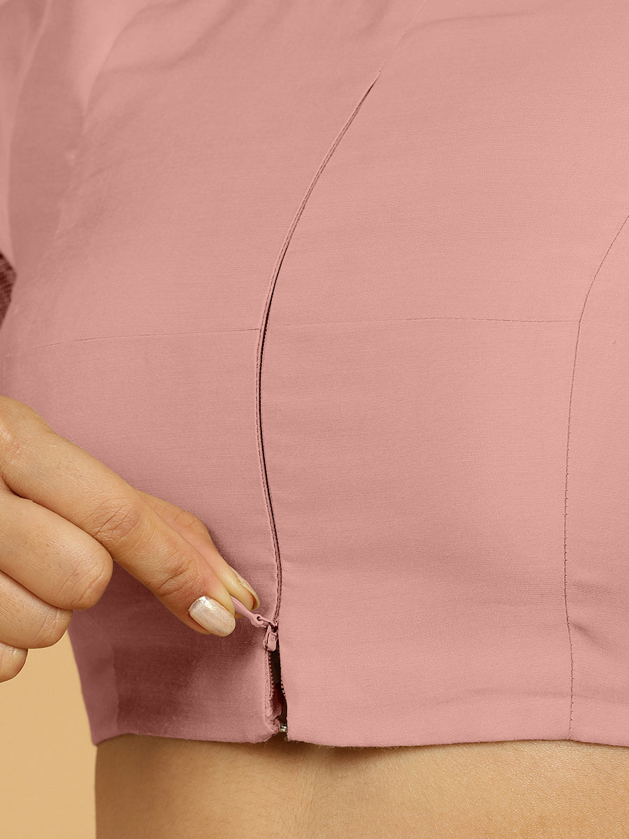 Farida x Rozaana Saree Blouse, in Pink Viscose, featuring elbow sleeves and round neckline, made for daily & work (view 5).