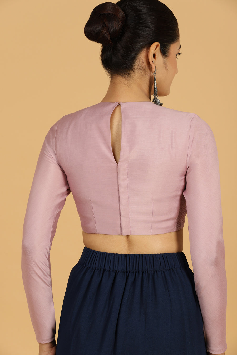 Jaya x Rozaana Saree Blouse, in Purple Viscose, featuring full sleeves and jewel neckline, made for daily & work (view 2).
