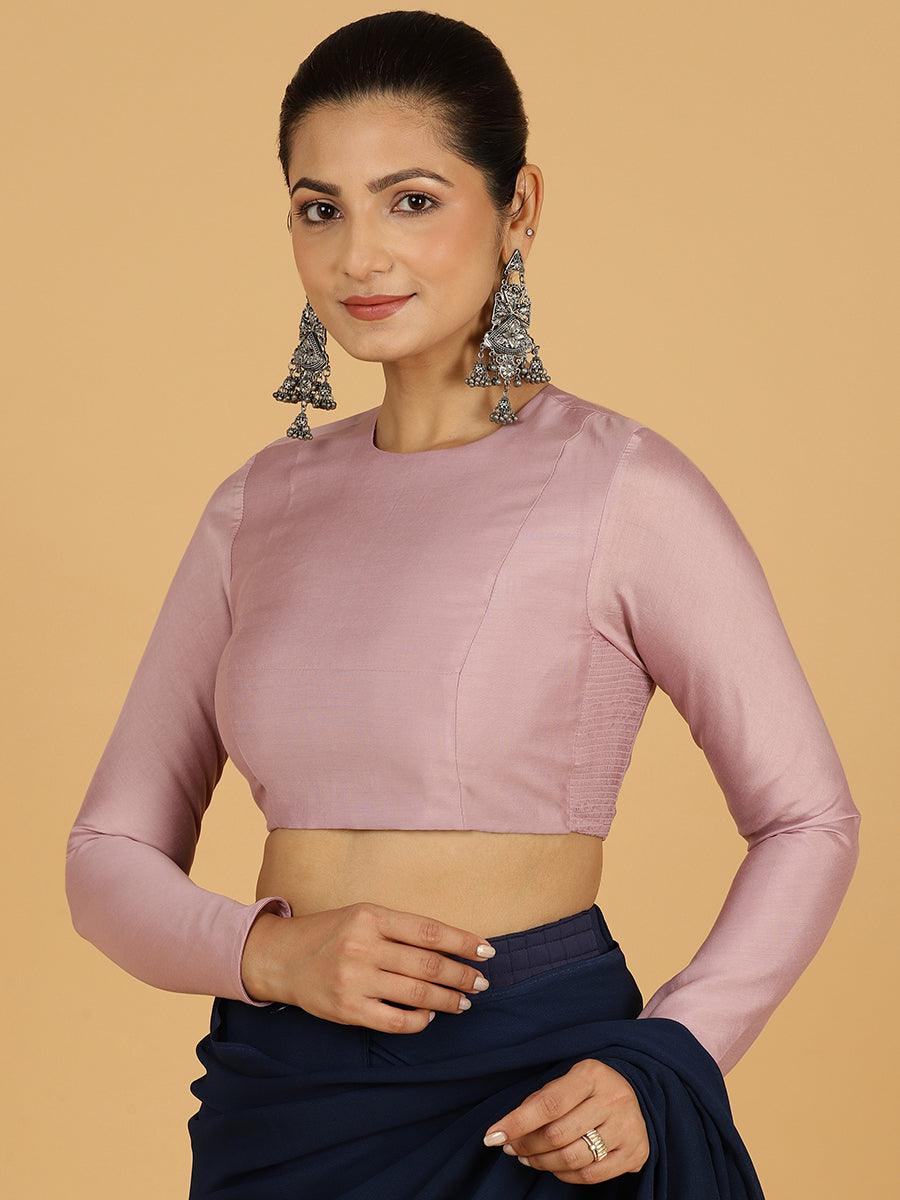 Jaya x Rozaana Saree Blouse, in Purple Viscose, featuring full sleeves and jewel neckline, made for daily & work (view 7).