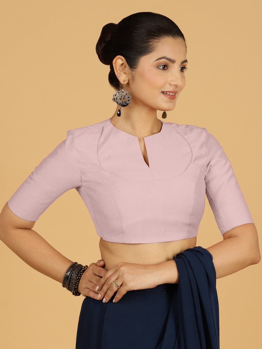 Karishma x Rozaana Saree Blouse, in Pink Viscose, featuring elbow sleeves and jewel neckline, made for daily & work (view 7).