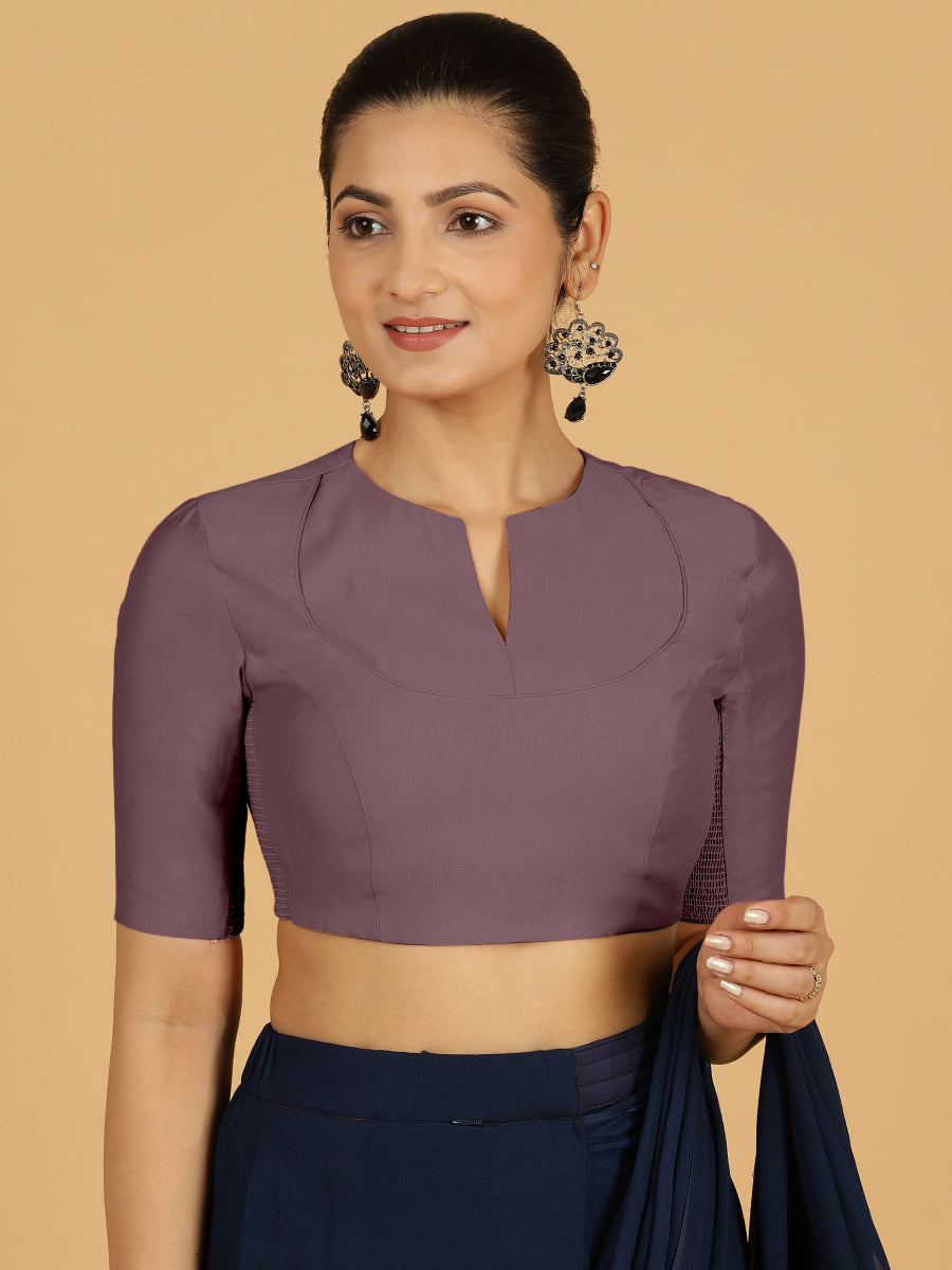 Karishma x Rozaana | Elbow Sleeves Saree Blouse in Purple Mauve