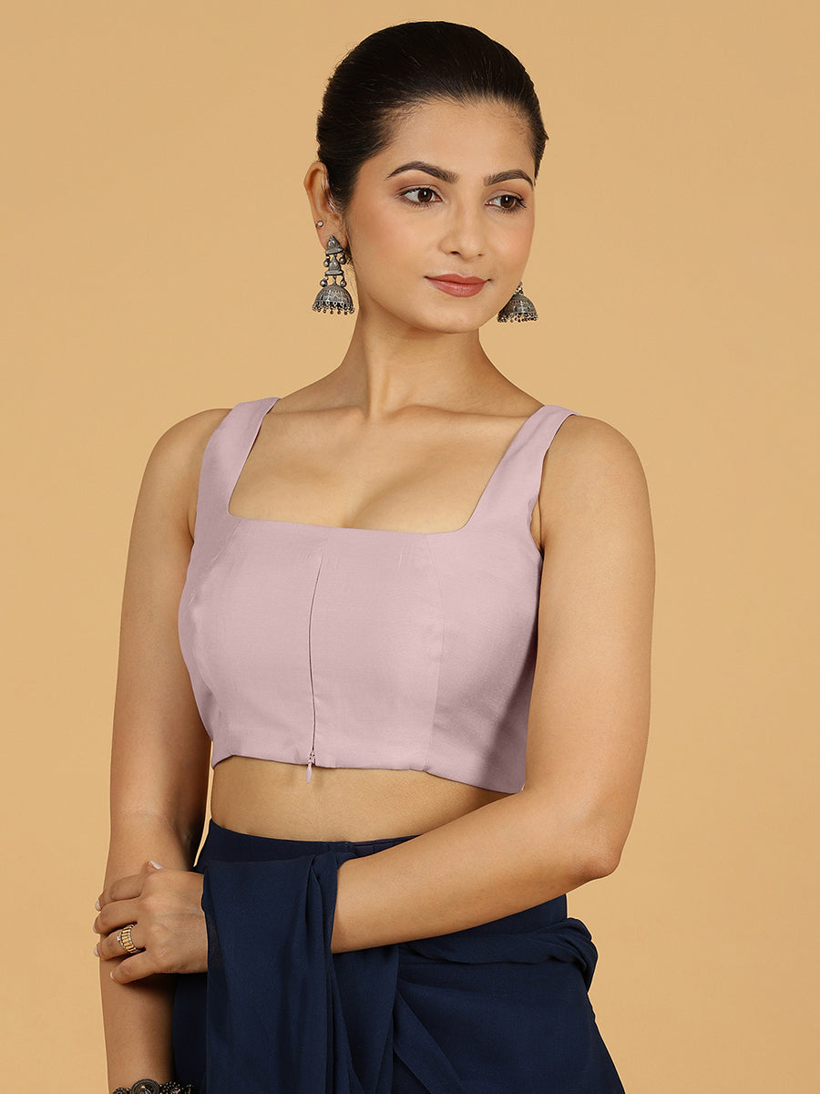 Kasturi x Rozaana Saree Blouse, in Purple Viscose, featuring sleeveless and square neckline, made for daily & work (view 7).