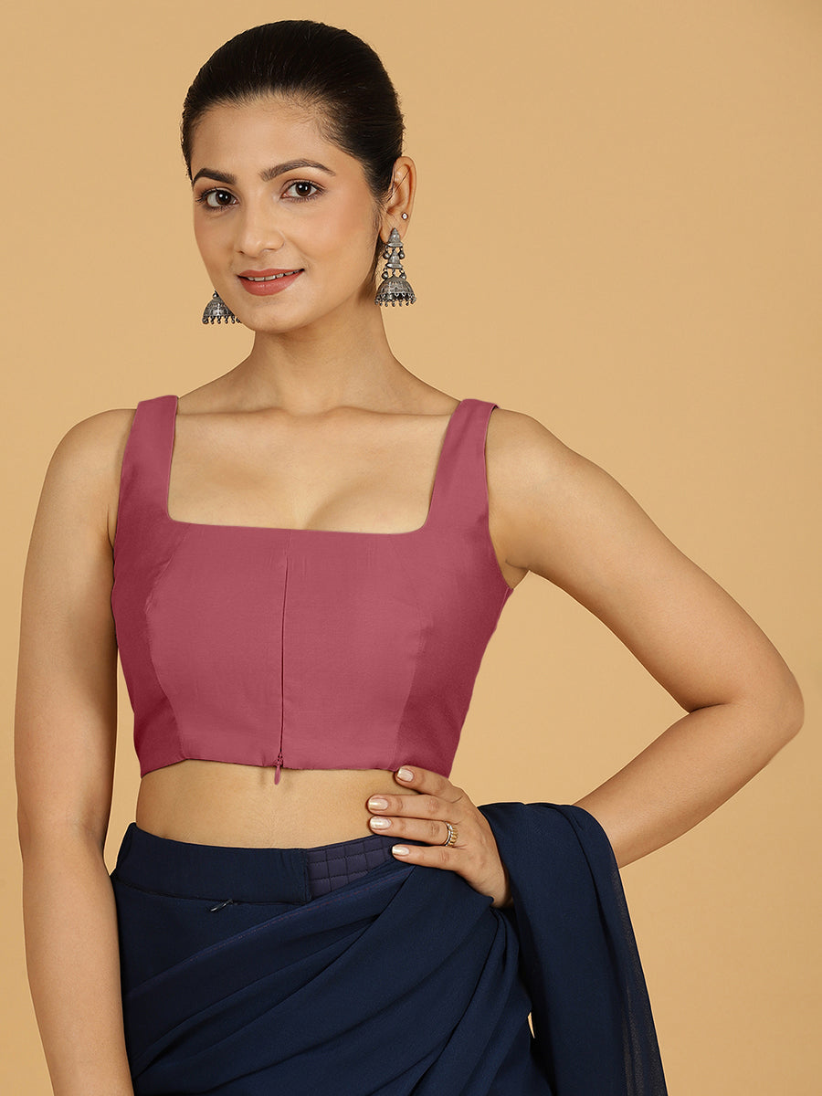 Kasturi x Rozaana Saree Blouse, in Pink Viscose, featuring sleeveless and square neckline, made for daily & work (view 6).