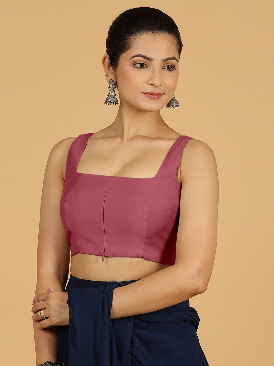 Kasturi x Rozaana Saree Blouse, in Pink Viscose, featuring sleeveless and square neckline, made for daily & work (view 7).