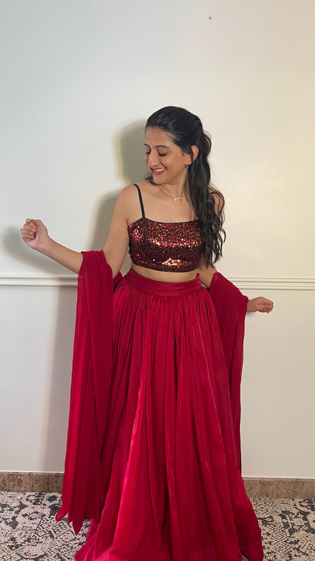 Kesha x Tyohaar Saree Blouse, in Red Sequin, featuring sleeveless, made for party & festive (view 7).