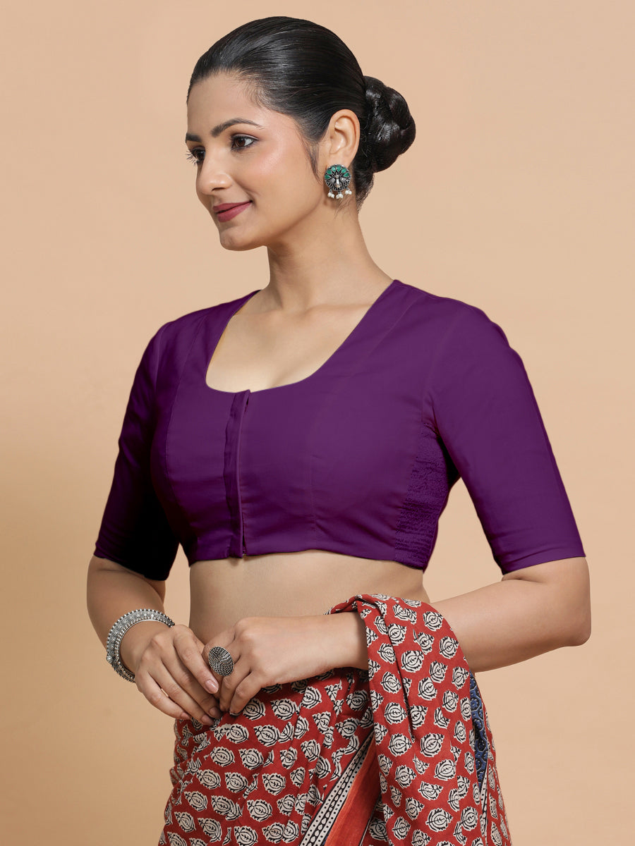 Koel x Rozaana | Round Neck Magenta Bliss Plain Cotton Saree Blouse