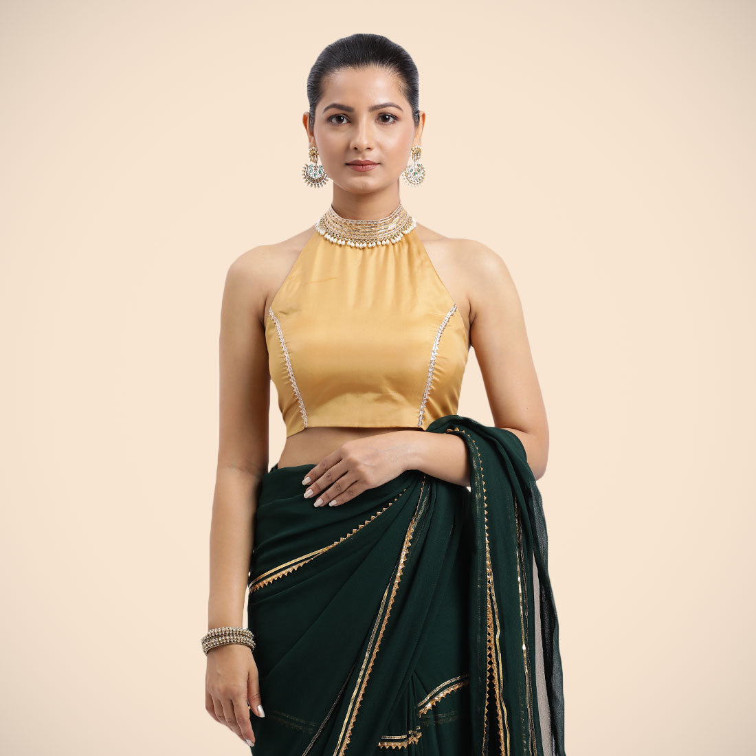 Laila Silhouette - Side Open Sleeveless Halter Neck Blouse