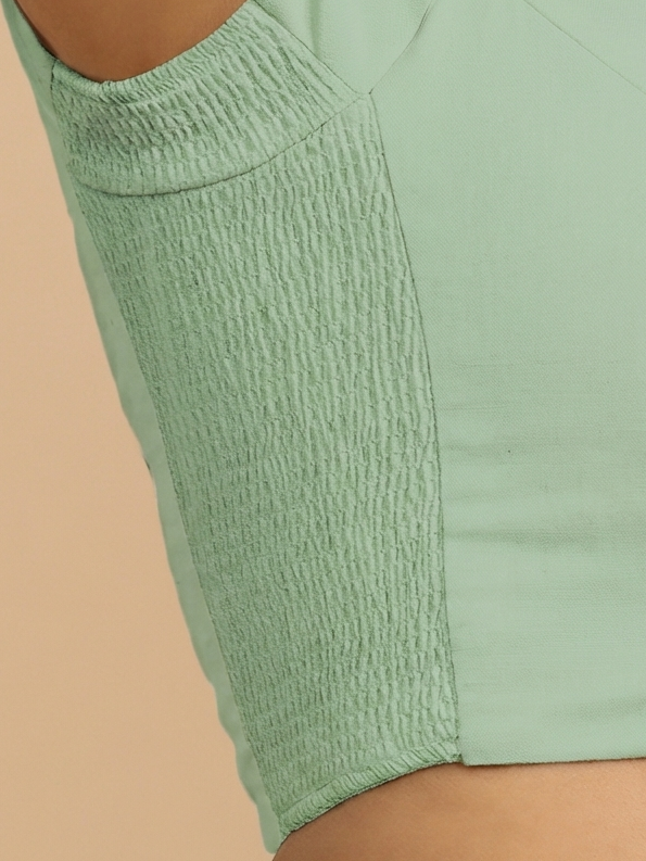 Mansi x Rozaana Saree Blouse, in Green 100% Cotton, featuring short sleeves and sweetheart neckline, made for daily & work.