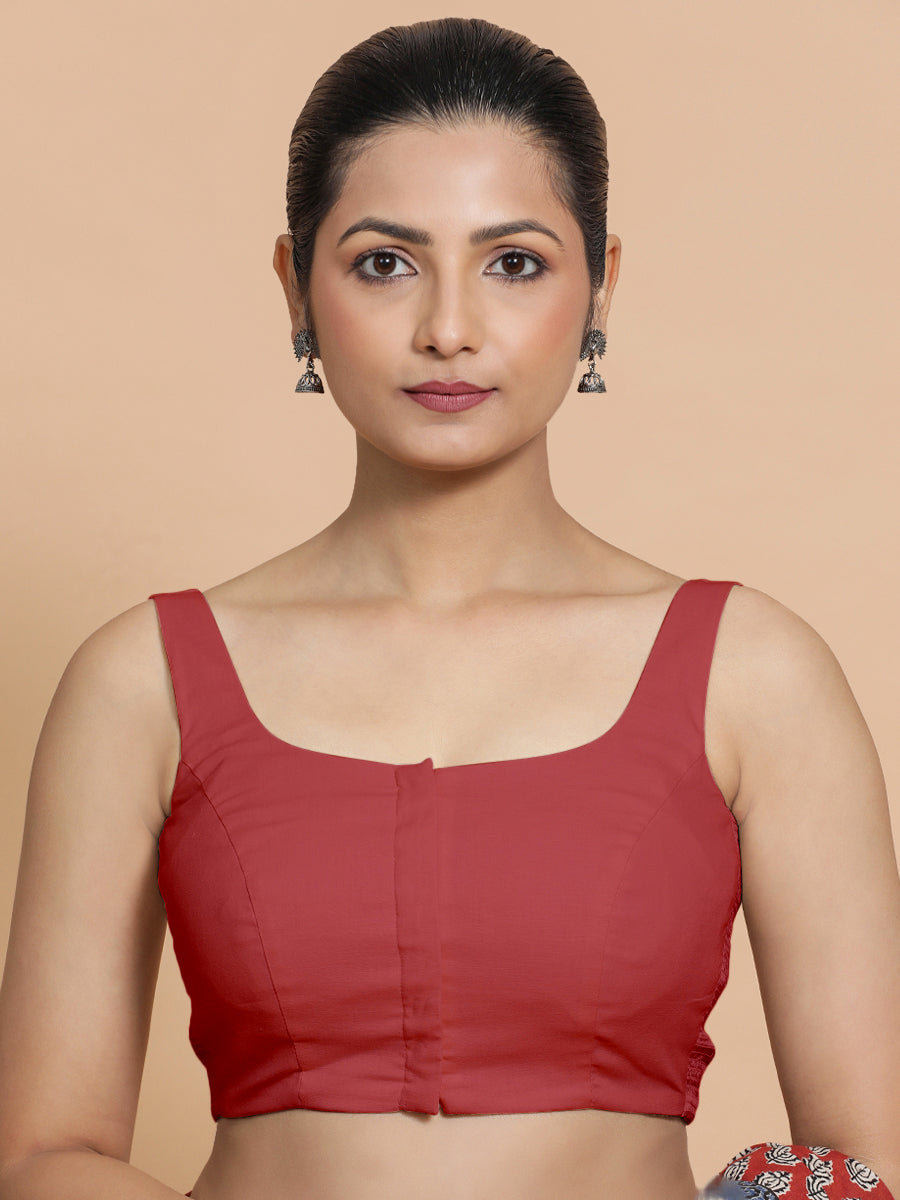 Mohini x Rozaana Saree Blouse, in Red 100% Cotton - Solid, featuring sleeveless and round neckline, made for daily & work.
