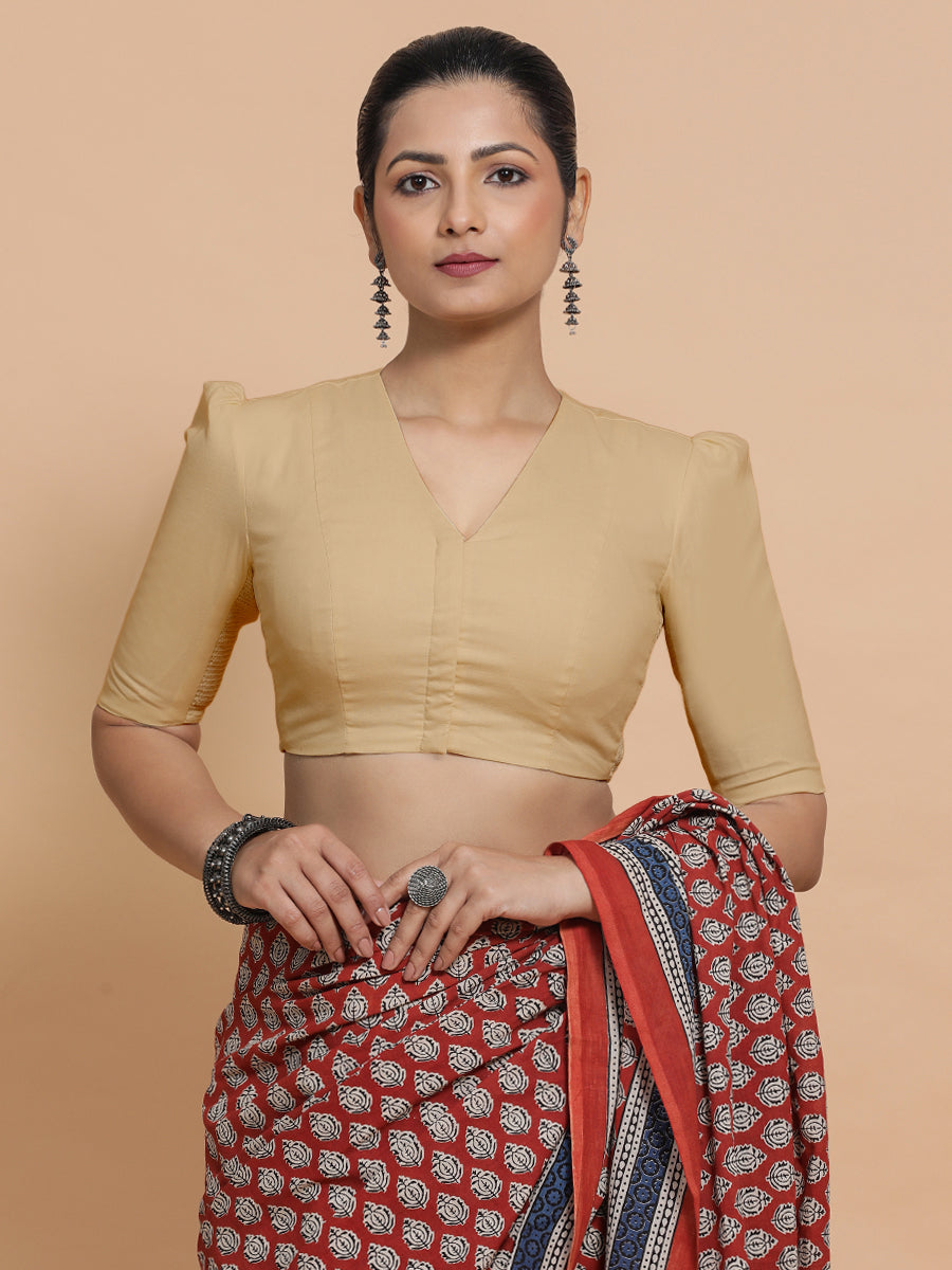 Nalani x Rozaana | Elbow Sleeves Saree Blouse in Ecru Beige Linen