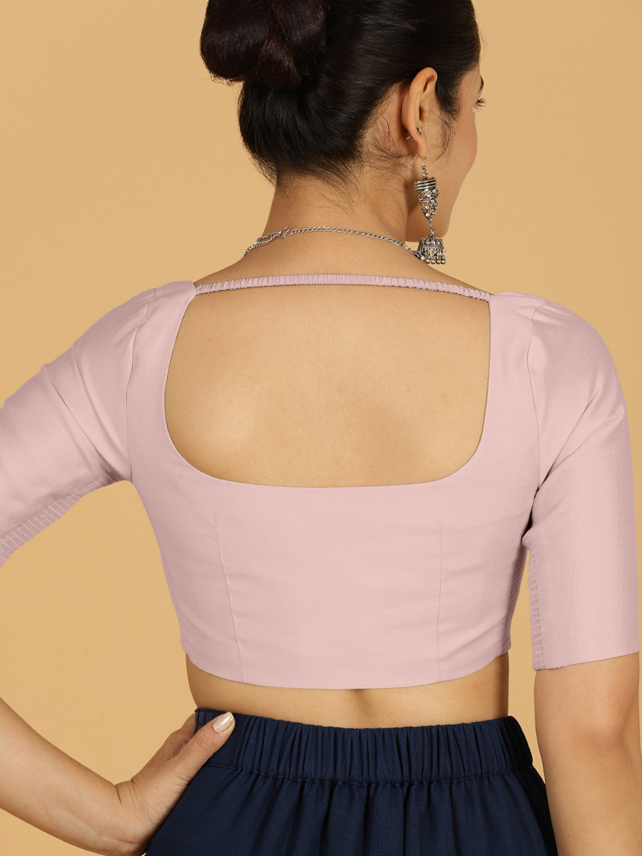 Nidhi x Rozaana Saree Blouse, in Purple Viscose, featuring elbow sleeves and scoop neckline, made for daily & work (view 2).