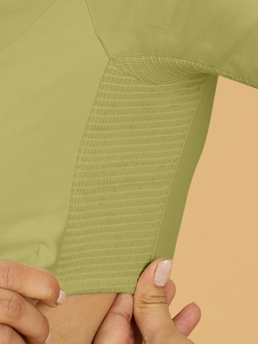Nidhi x Rozaana Saree Blouse, in Green Viscose, featuring elbow sleeves and scoop neckline, made for daily & work (view 3).