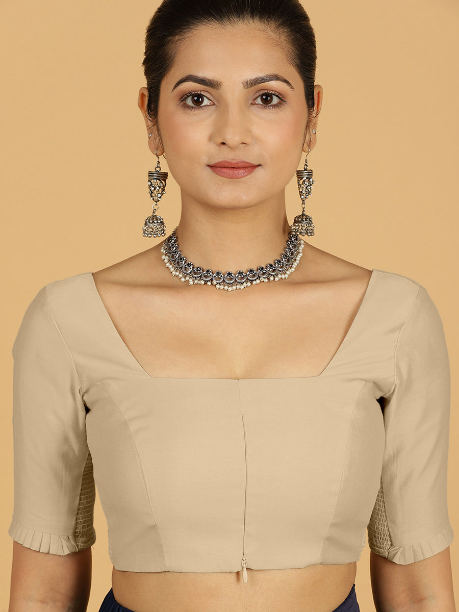 Nihira x Rozaana Saree Blouse, in Grey Viscose, featuring elbow sleeves and square neckline, made for daily & work (view 6).