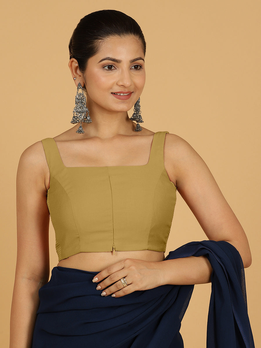 Nirma x Rozaana Saree Blouse, in Yellow Viscose, featuring sleeveless and square neckline, made for daily & work (view 7).