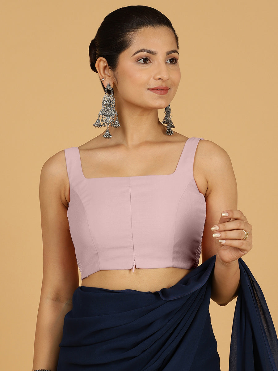 Nirma x Rozaana Saree Blouse, in Purple Viscose, featuring sleeveless and square neckline, made for daily & work (view 6).