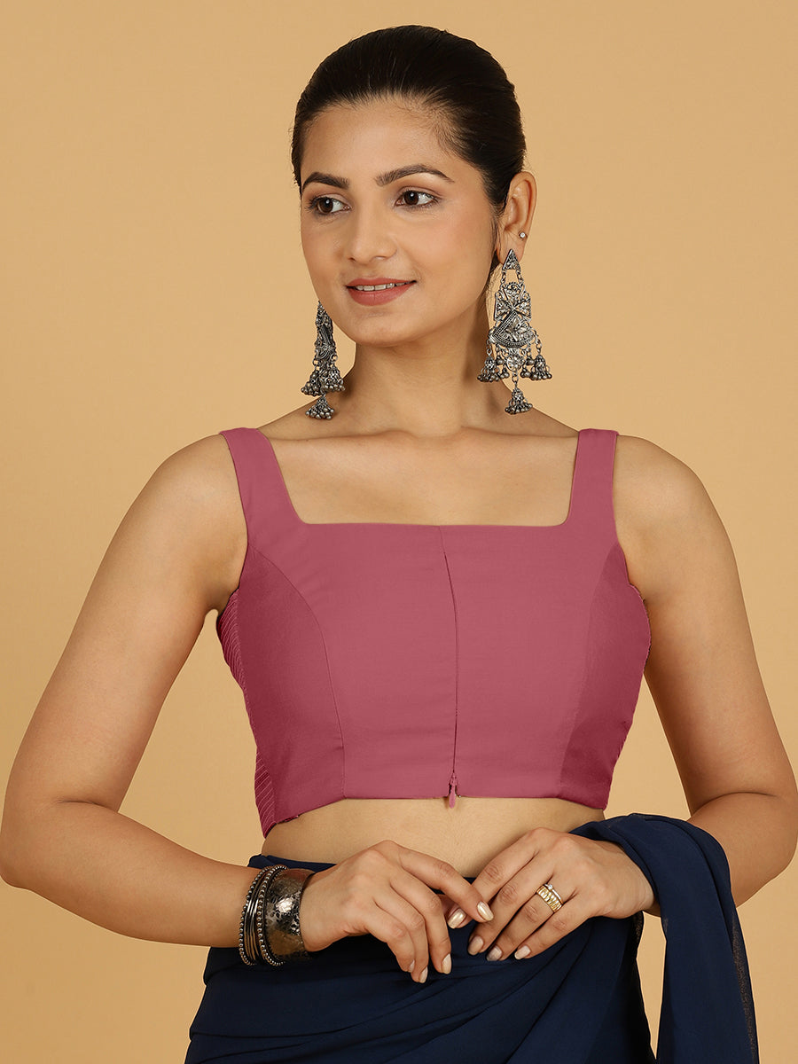 Nirma x Rozaana Saree Blouse, in Pink Viscose, featuring sleeveless and square neckline, made for daily & work.