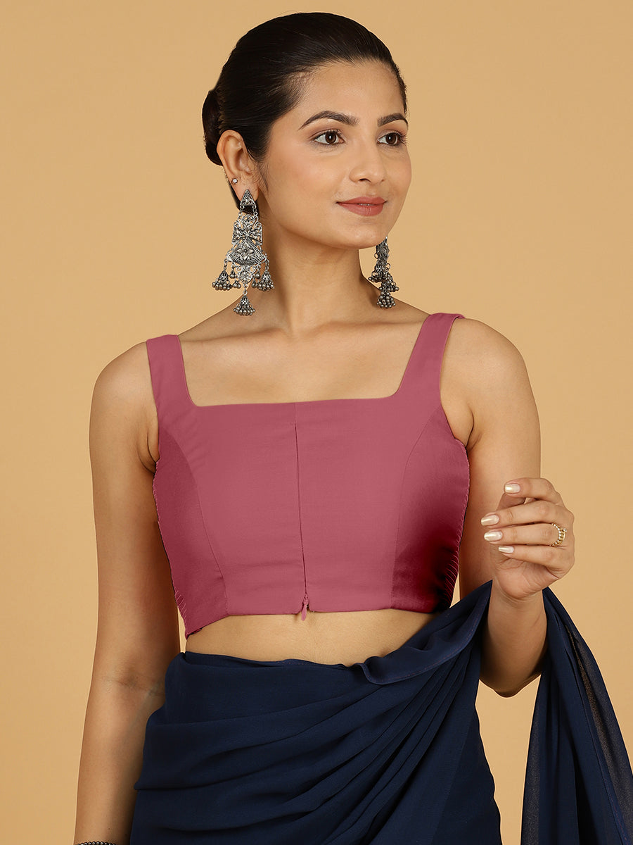 Nirma x Rozaana Saree Blouse, in Pink Viscose, featuring sleeveless and square neckline, made for daily & work (view 6).
