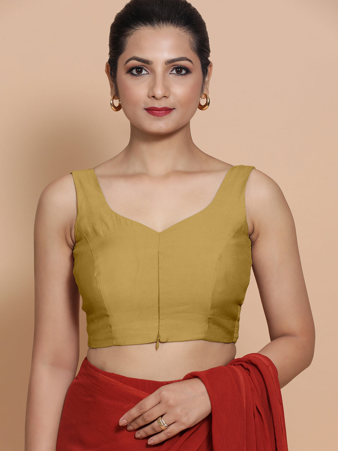 Nitya x Rozaana Saree Blouse, in Yellow Viscose, featuring sleeveless and sweetheart neckline, made for daily & work (view 5).