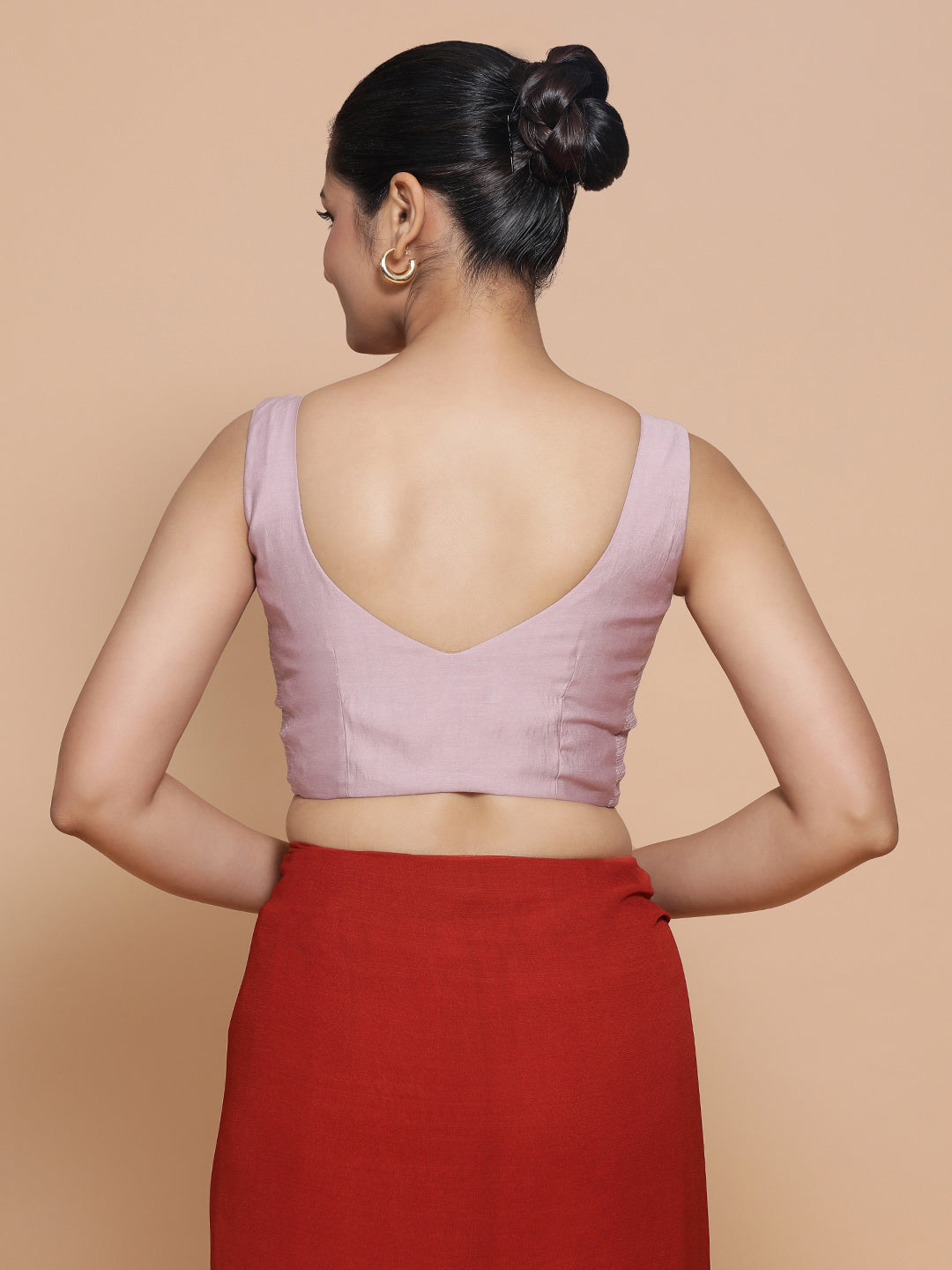 Nitya x Rozaana Saree Blouse, in Purple Viscose, featuring sleeveless and sweetheart neckline, made for daily & work (view 2).