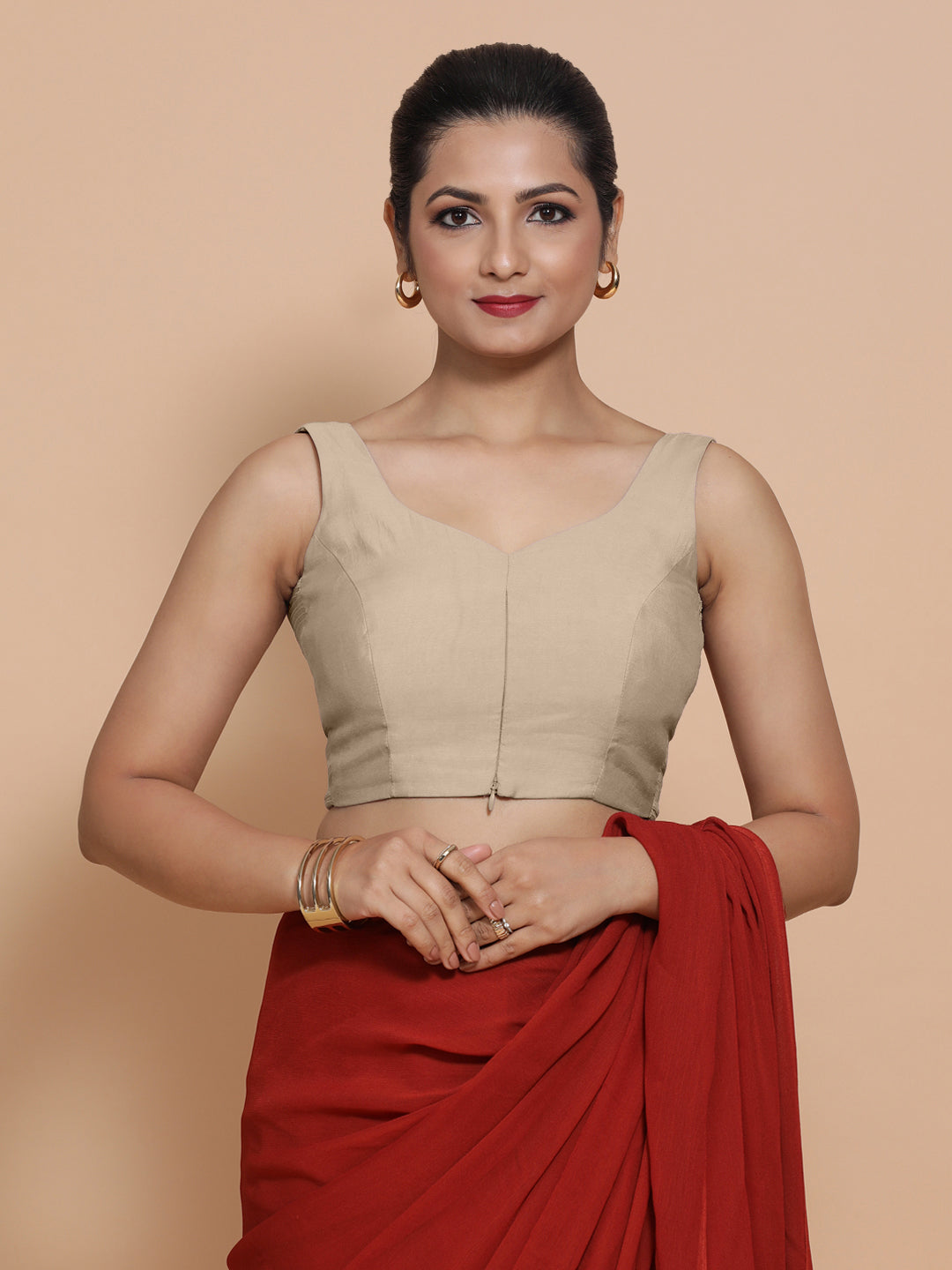 Nitya x Rozaana Saree Blouse, in Grey Viscose, featuring sleeveless and sweetheart neckline, made for daily & work (view 6).