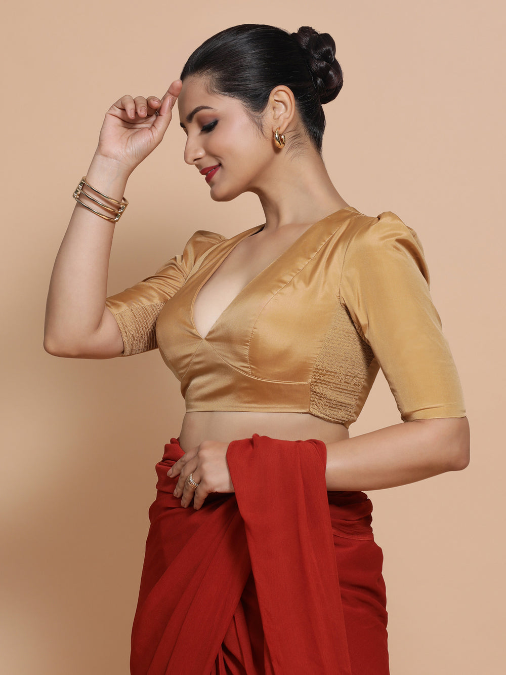 Pavani x Rozaana | Gold Art Silk Saree Blouse