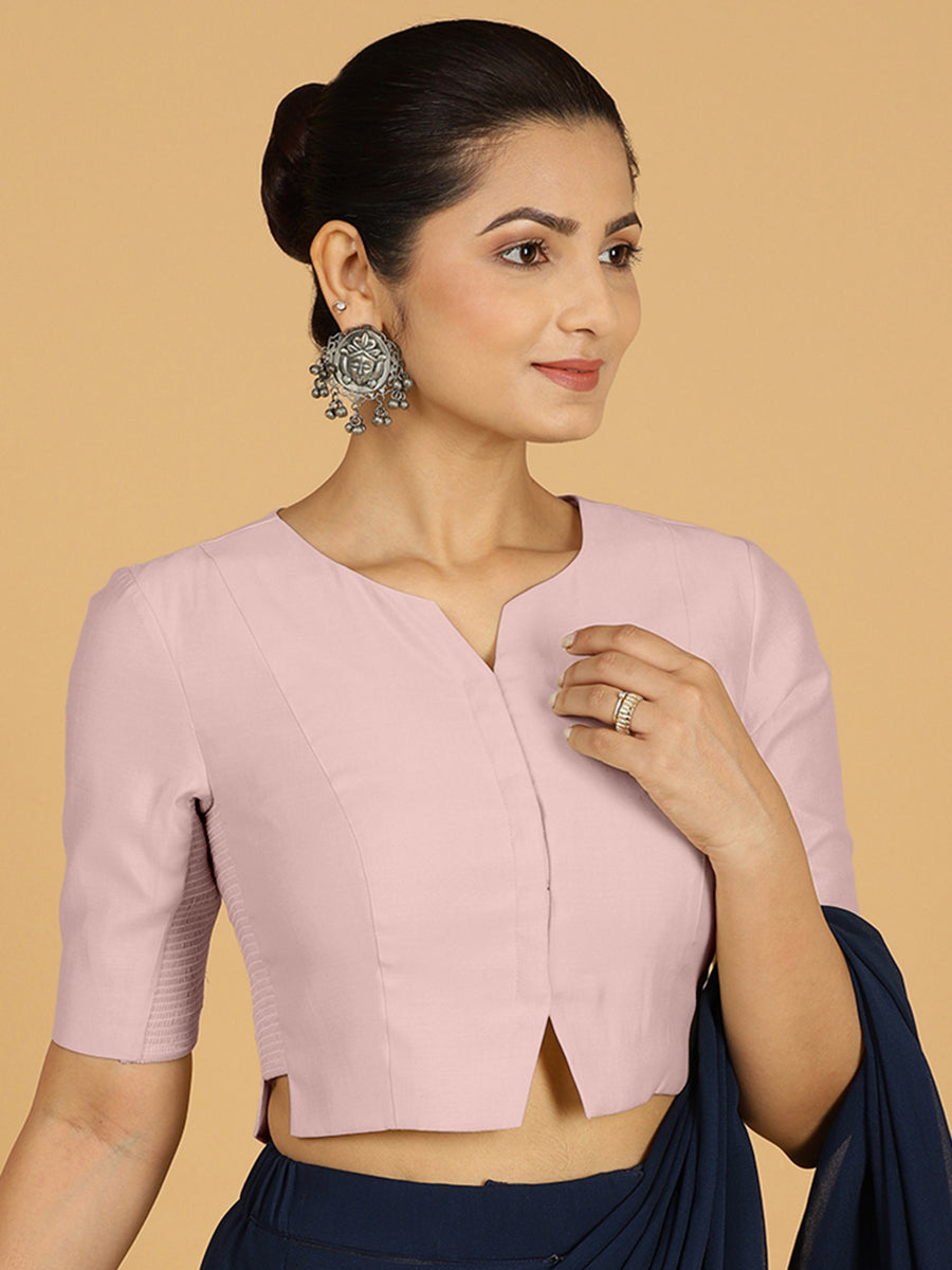 Rekha x Rozaana Saree Blouse, in Purple Viscose, featuring elbow sleeves and round neckline, made for daily & work (view 7).