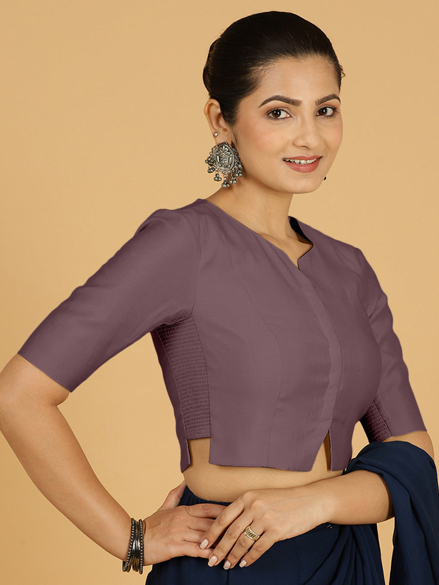 Rekha x Rozaana Saree Blouse, in Purple Viscose, featuring elbow sleeves and round neckline, made for daily & work (view 6).