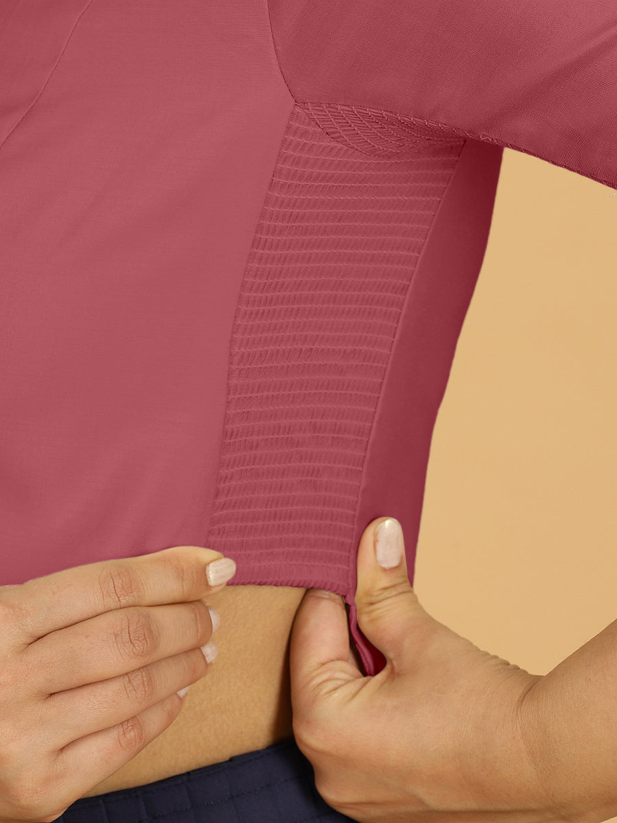Rekha x Rozaana Saree Blouse, in Pink Viscose, featuring elbow sleeves and round neckline, made for daily & work (view 3).