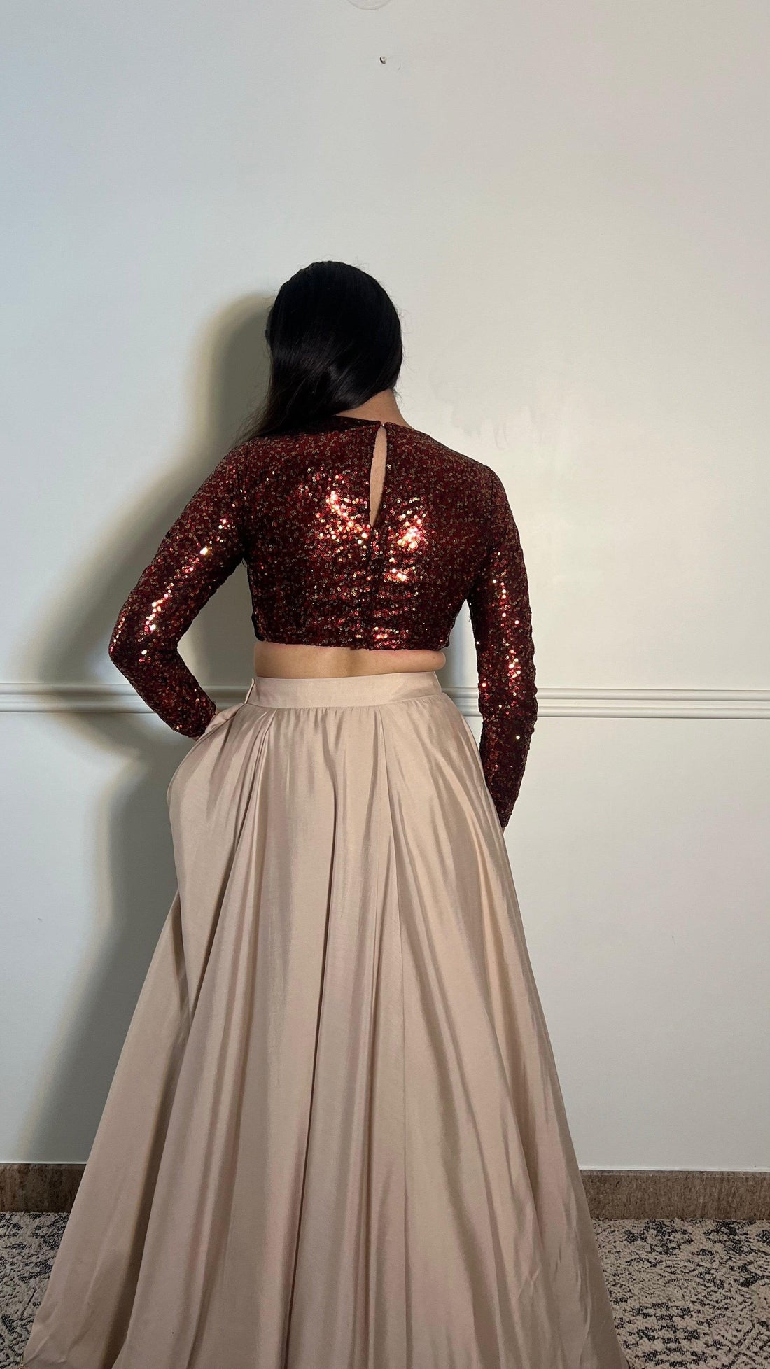 Reva x Tyohaar Saree Blouse, in Red Sequin, featuring full sleeves, made for party & festive (view 3).
