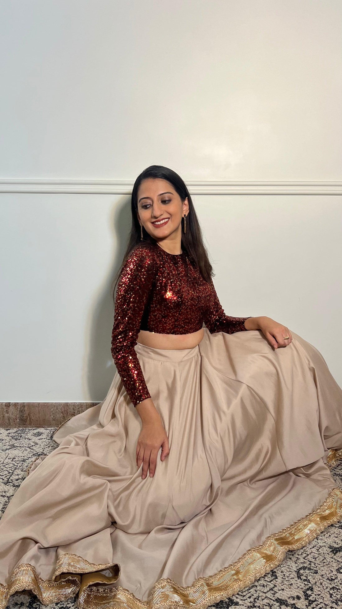 Reva x Tyohaar Saree Blouse, in Red Sequin, featuring full sleeves, made for party & festive (view 5).