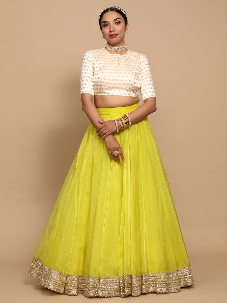Riti x Tyohaar Saree Blouse, in Cream Embroidery & Brocade, featuring elbow sleeves and jewel neckline (view 5).