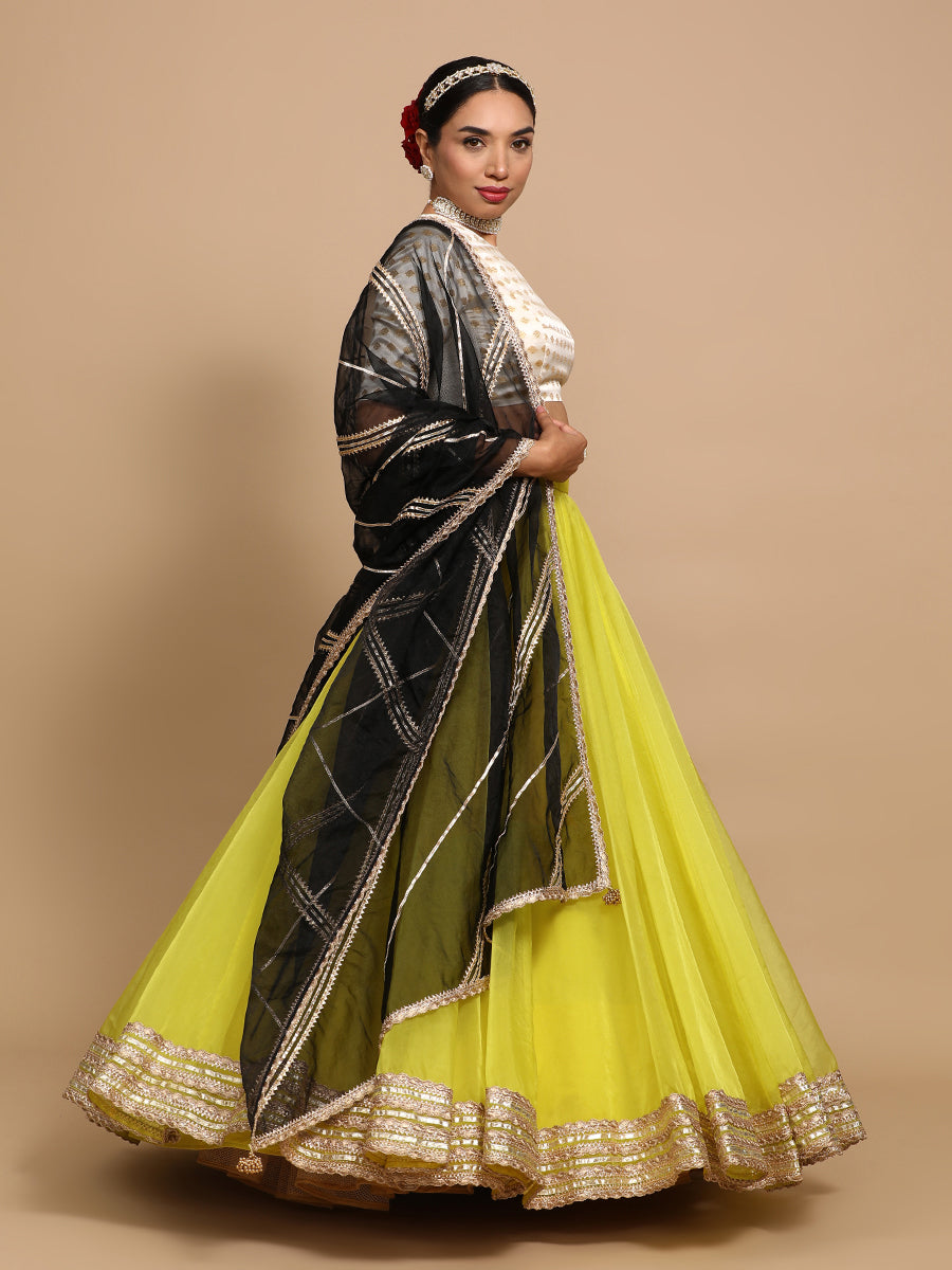 Riti x Tyohaar Saree Blouse, in Cream Embroidery & Brocade, featuring elbow sleeves and jewel neckline (view 7).