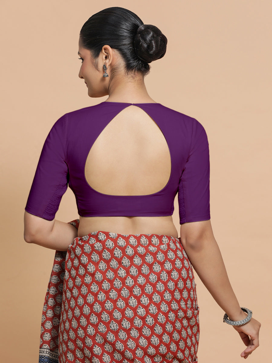 Sajal x Rozaana Saree Blouse, in Pink Cotton, featuring elbow sleeves and pot neckline, made for daily & work (view 2).
