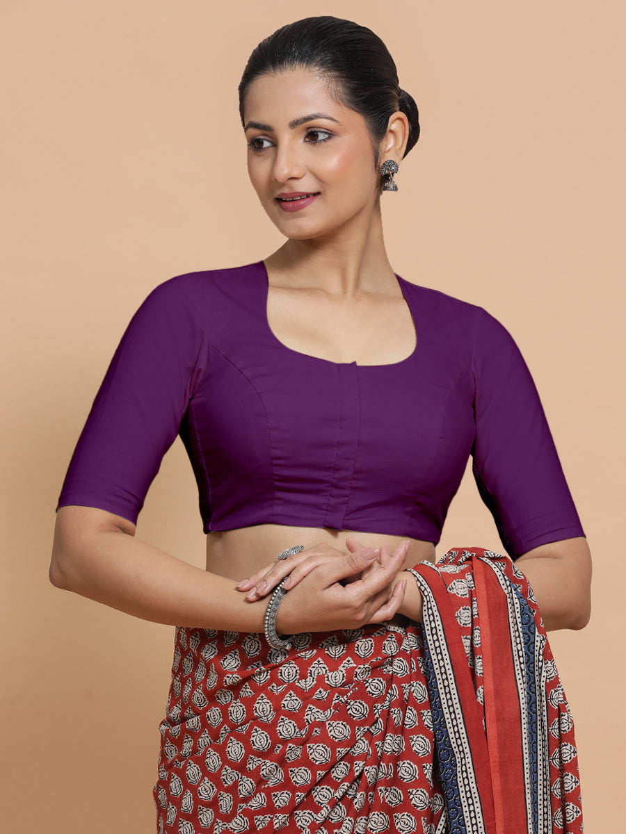 Sajal x Rozaana Saree Blouse, in Pink Cotton, featuring elbow sleeves and pot neckline, made for daily & work (view 5).