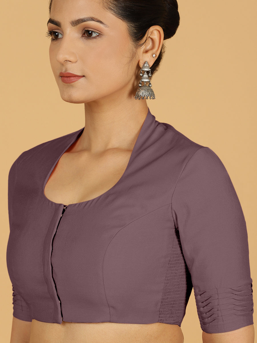 Salma x Rozaana Saree Blouse, in Purple Viscose, featuring elbow sleeves and pot neckline, made for daily & work (view 5).