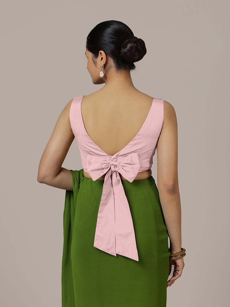Sherry x Rozaana Saree Blouse, in Pink Artificial Silk, featuring sleeveless and boat neckline, made for party & festive.