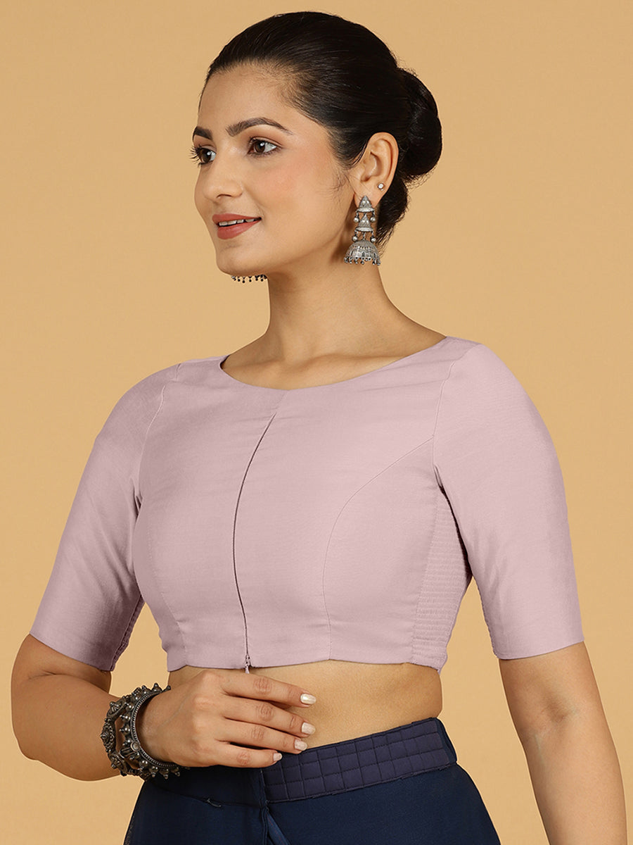 Sushma x Rozaana Saree Blouse, in Purple Viscose, featuring elbow sleeves and boat neckline, made for daily & work (view 6).