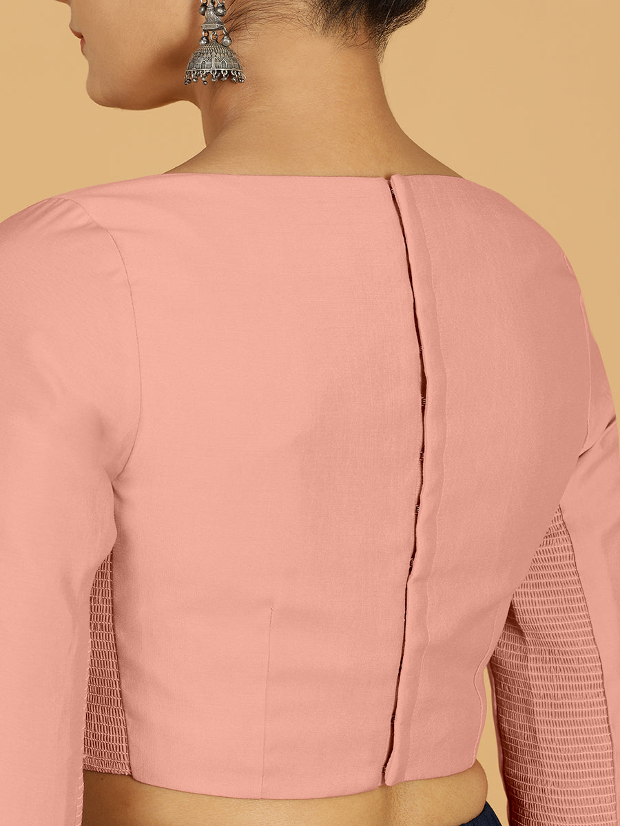 Tamanna x Rozaana Saree Blouse, in Pink Viscose, featuring three quarter sleeves and boat neckline, made for daily & work.