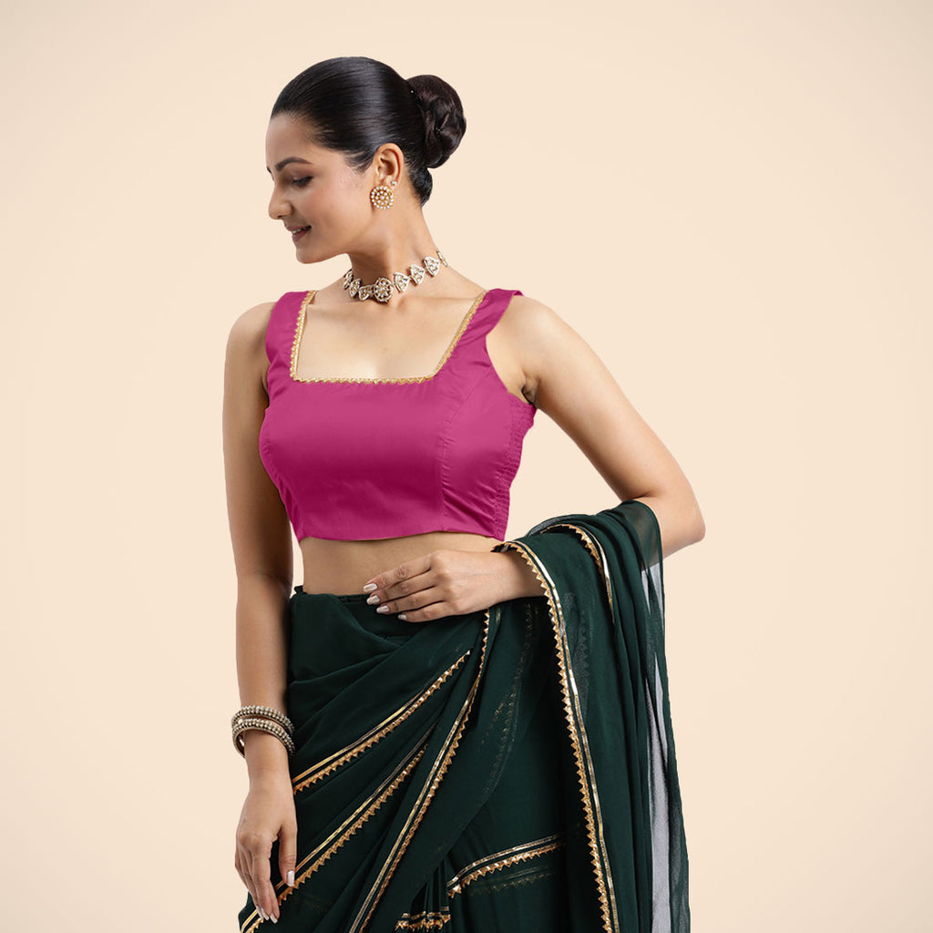 Hot pink draped saree with blouse